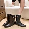 Fashion Womens Ankle Boots 2025 Autumn Fashion Belt Buckle Non-slip Soft Sole Square Toed Retro Fashion Short Boots Low-heel Botas Mujer