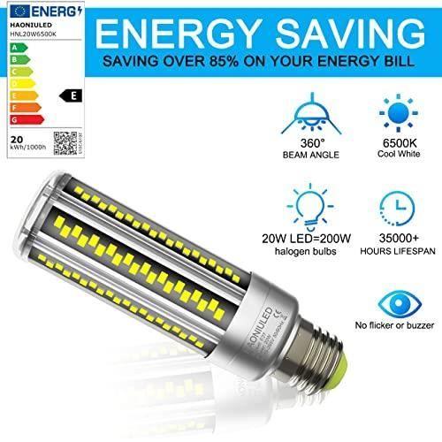 HAONIULED Ampoule Led E27 20W Blanc Froid 6500K 2500LM équivalent ampoules à Vis E27 Halogène 250W, Ampoules Maïs Lampe Led E27 No