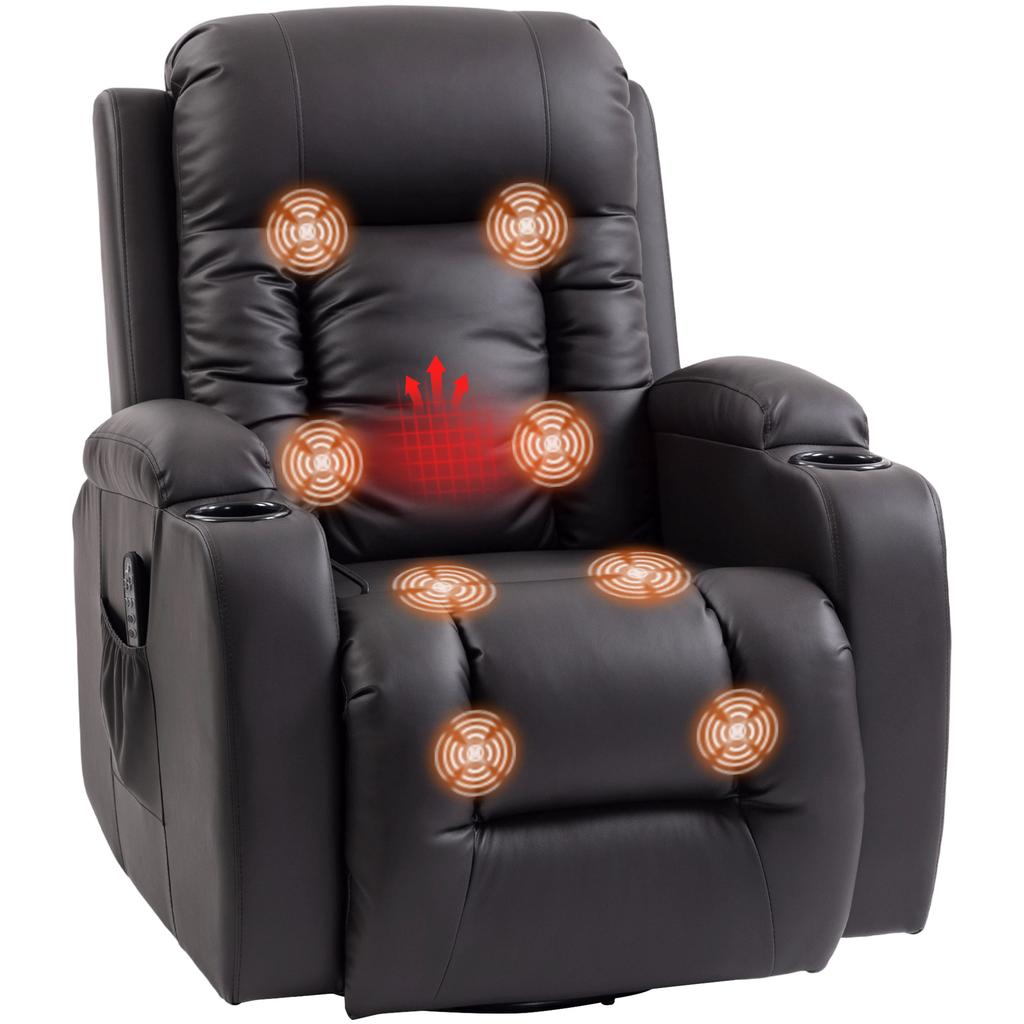 Reclining Massage Heating Chair, Relaxation Chair, Backrest, 360 Swivel, 82 x 99 x 103 cm, Brown