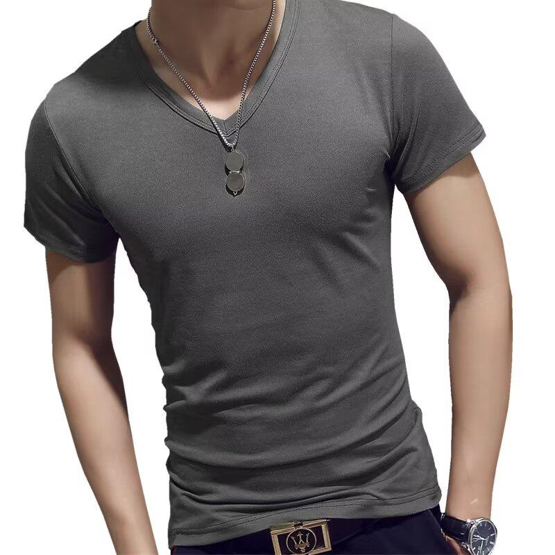 

Новая футболка с коротким рукавом, мужская летняя футболка в корейском стиле, модный простой топ с коротким рукавом, свободная повседневная футболка в гонконгском стиле L темно-серого