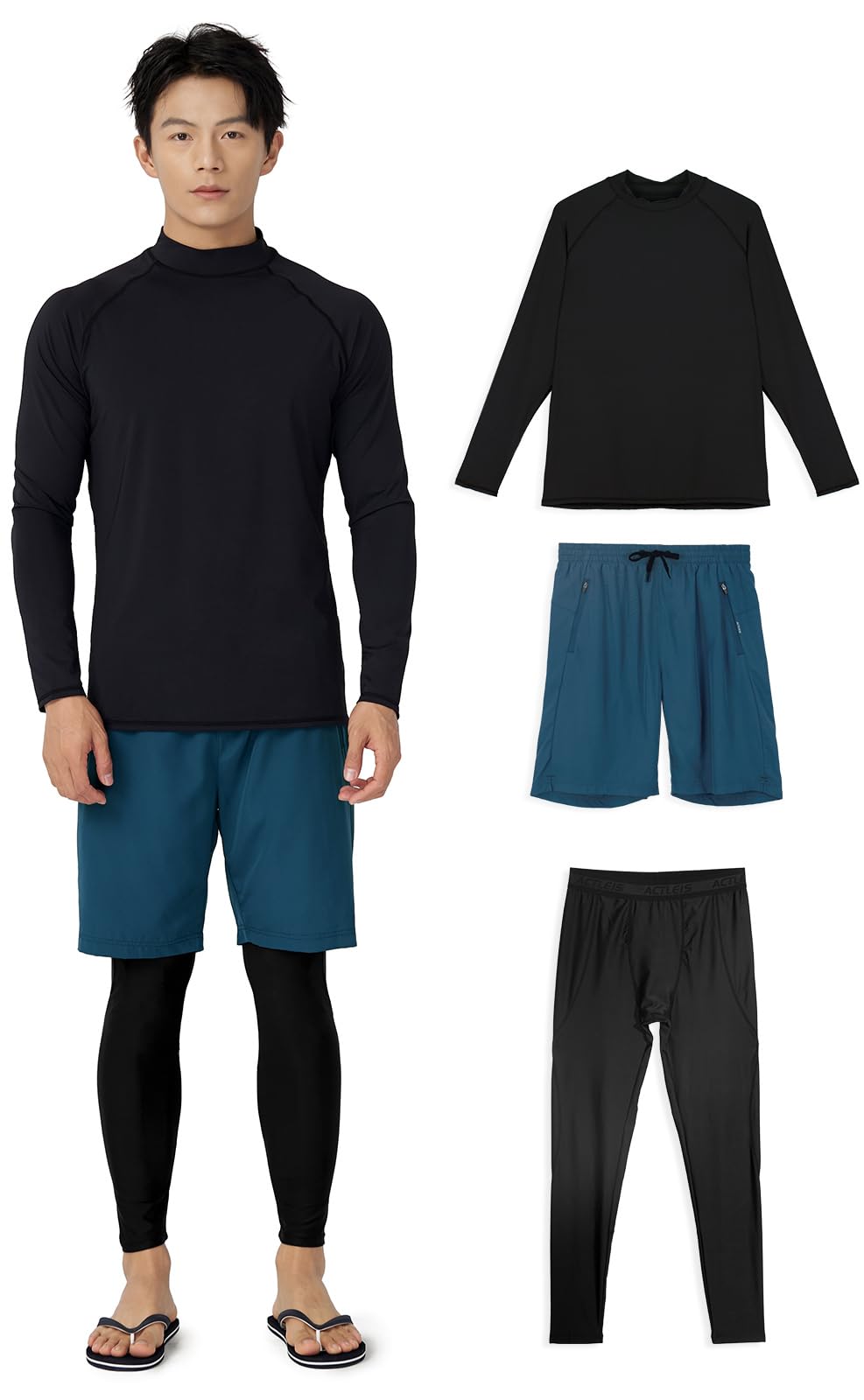 

Swimwear Rashguard Top and Bottom Set Long Sleeve Set Shirt Leggings UV Protection Pool Beach Beach Sauna Surfing Wetsuit Amphibious XL [Acrais] Men s