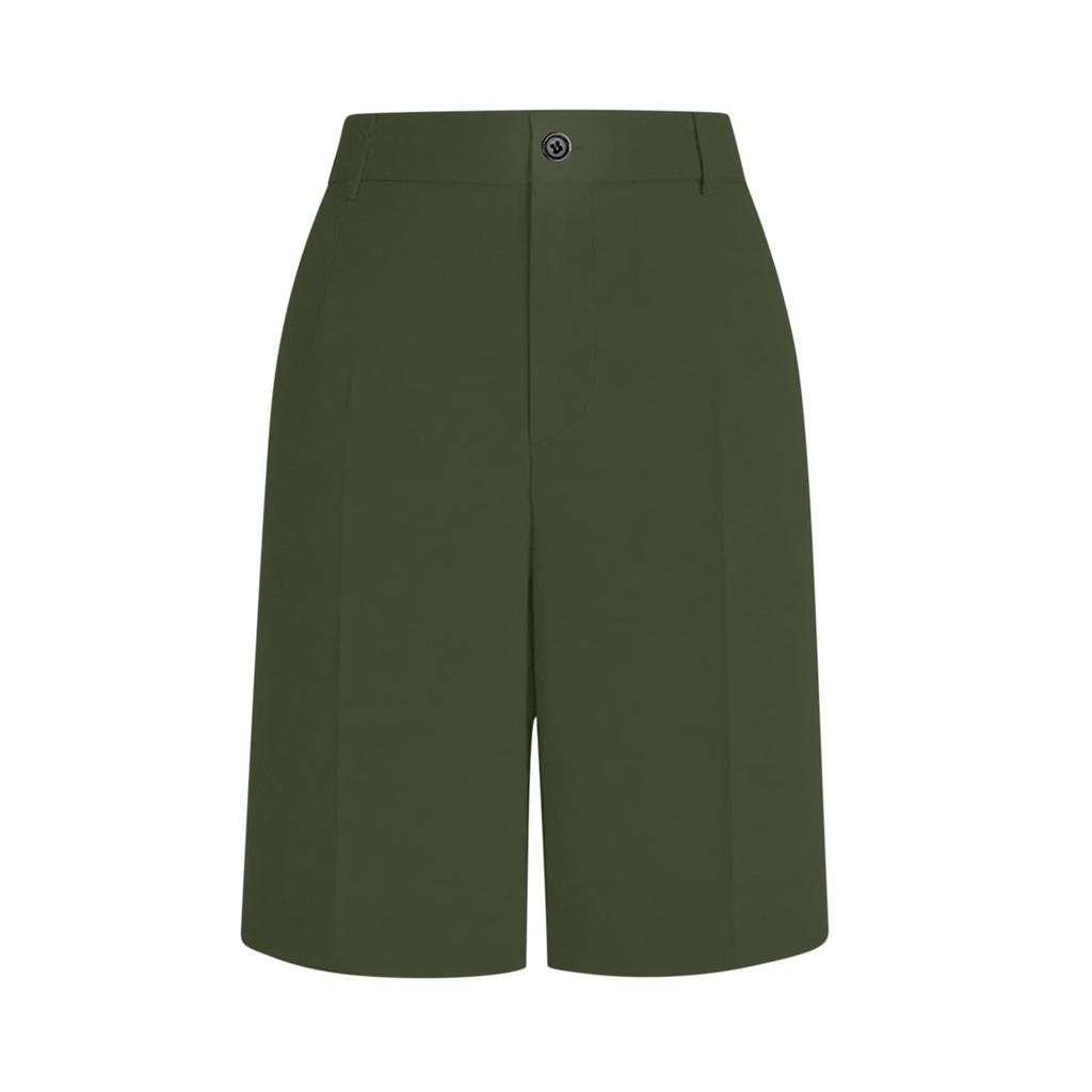 Women High Waist Straight Leg Tailored Bermuda Shorts Simple Design Office Style Knee Length Suit Shorts with Pockets