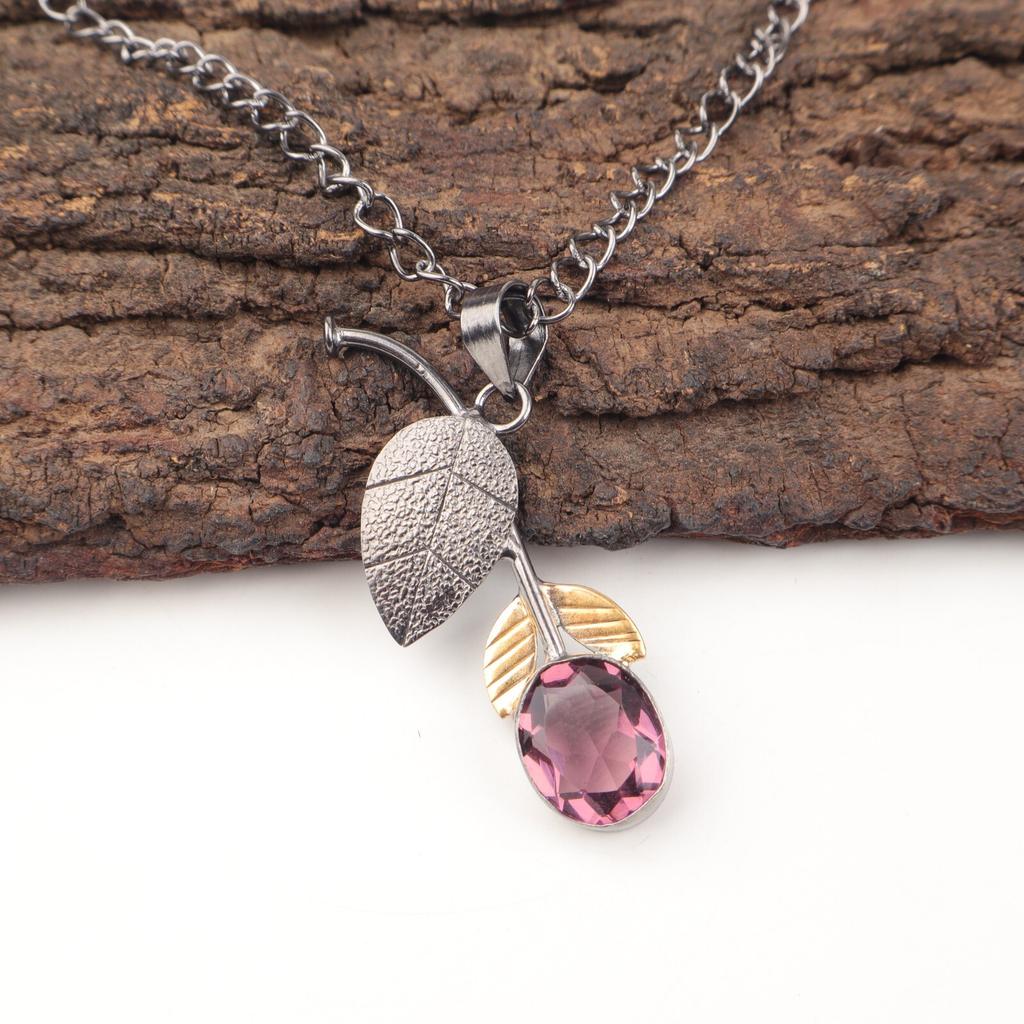 Natural Rhodolite Sterling Silver Elegant Daughter Gift Art Deco Pendant Jewelry PP-55-3