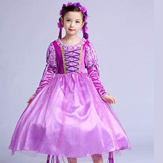 Rapunzel Princess Kids Purple [MANAMANA] Children's Dress, Dress, Tiara, Stick, 3-Piece Set, Costume, Purple, Girls, 130, 130cm,