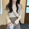 Lazy wind crimped knitted sweater women's early spring simple fashion long-sleeved inner top bottoming shirt