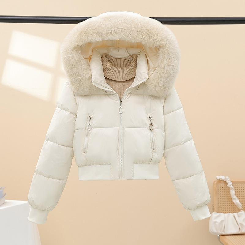 Thickened cotton-padded clothes women's short big fur collar winter new waist thickened cotton-padded jacket bread jacket