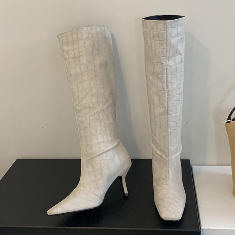 Fashion Liyke Winter Street Style Square Toe Leather Knee-High Women Boots Punk Thin Heels Shoes Female Long Booties Zapatos De Mujer