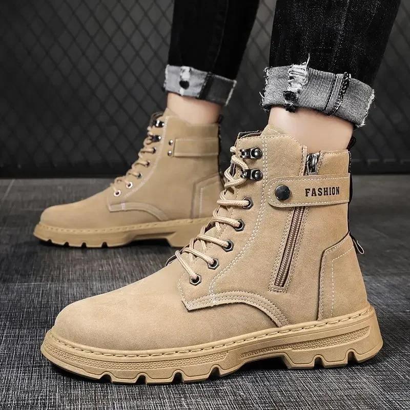 Fashion Ankle Short Barrel Male Shoes Brown Booties Black Men's Boots Y2k Offer In Promotion Retro Cheap Trendy 2025 New Offers Non Slip