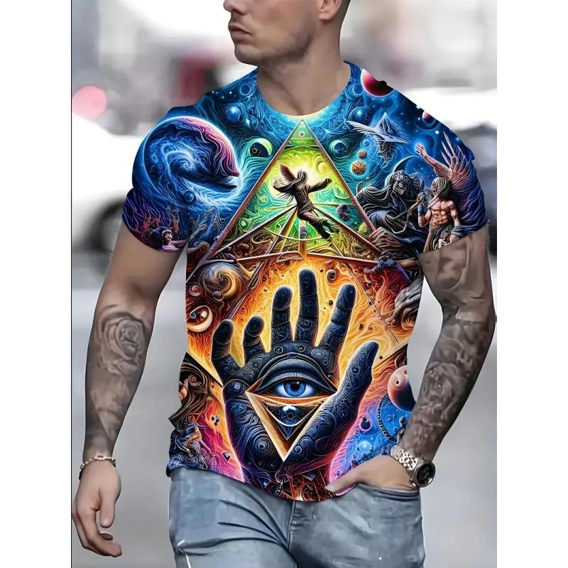 

Planet Card Pattern T-Shirt For Men Dreamy Tree Eye 3D Print T Shirts Summer Breathable O-Neck Tops Short Sleeve Tees L