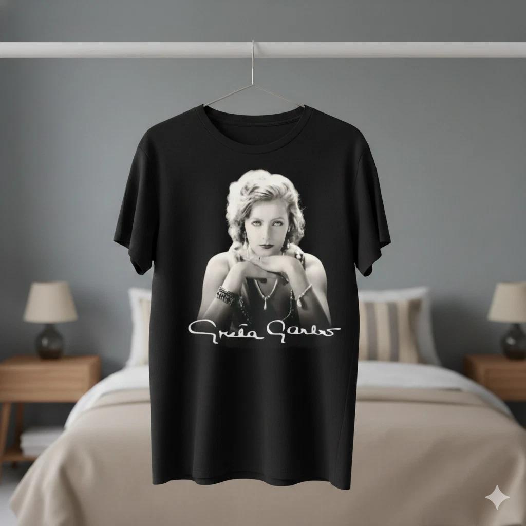 

Greta Garbo Portrait T-Shirt Black Classic Hollywood Vintage Unisex Tee - T820 L