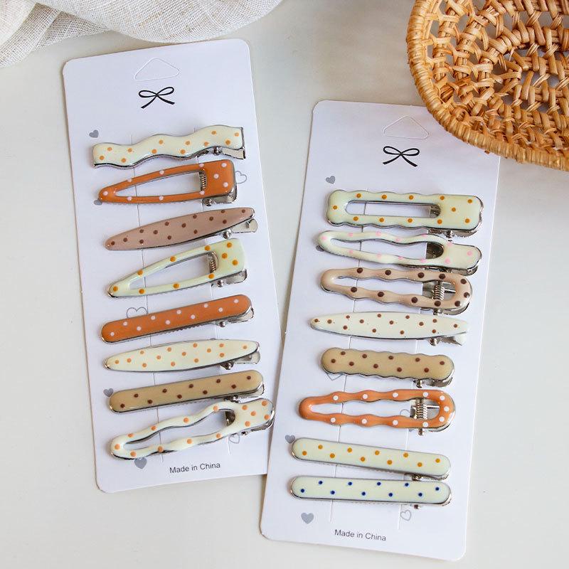 Multi-Color Polka Dot Geometric Metal Drip Glaze Hair Clip Set - Water Drop & Forehead Bangs Hairpins