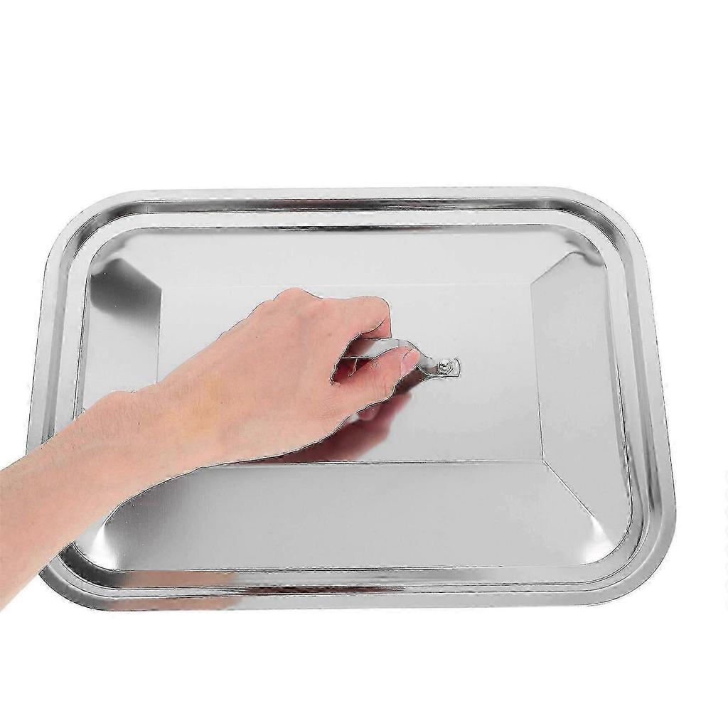 2026 Best!! Rectangle Tray Covers Stainless Steel Baking Pan Cover For Home Gatherings Picnics Outdoor BBQ Silver 34.50X24.50X5.00CM Freshness Mainten