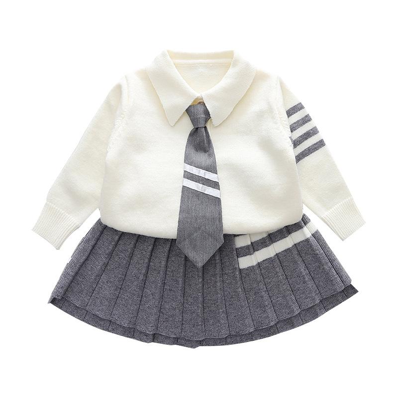 Girls' College Style Sweater Suit - Autumn/Winter 2023 Trendy Two-Piece Skirt Set