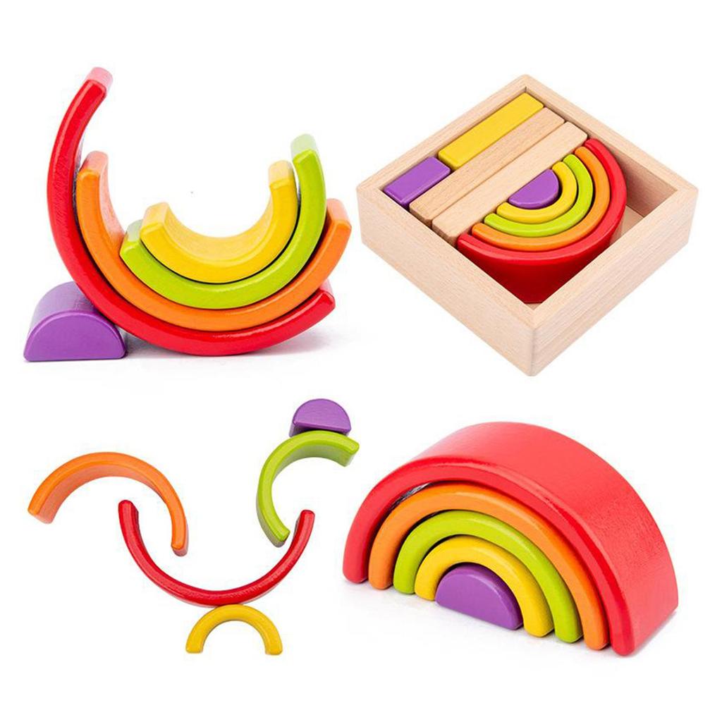 Wooden Rainbow Stacking Game Learning Toy Geometry Building Blocks Educational Toys for baby Toddlers