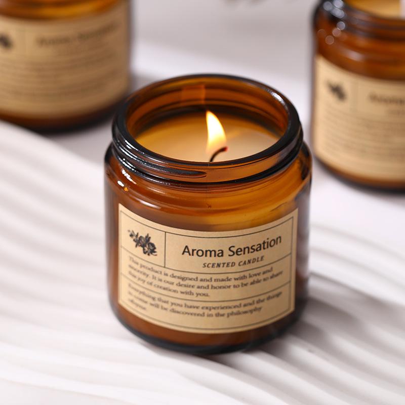 Amber Glass Aroma Candle - Smokeless Soy Wax with Essential Oil Fragrance, Handmade Creative Wedding Gift