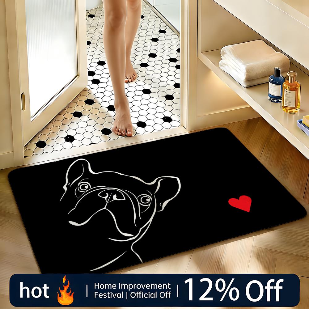 Soft Absorbent Non-Slip Rug Cute Frenchie Floor Mat Home Decor Doormat Bedroom Floor Mat Shower Carpet