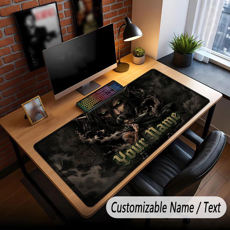 Alfombrilla de ratón extendida con nombre personalizado, alfombrilla de escritorio para juegos Attack on Titan para decoración de escritorio de oficina en casa