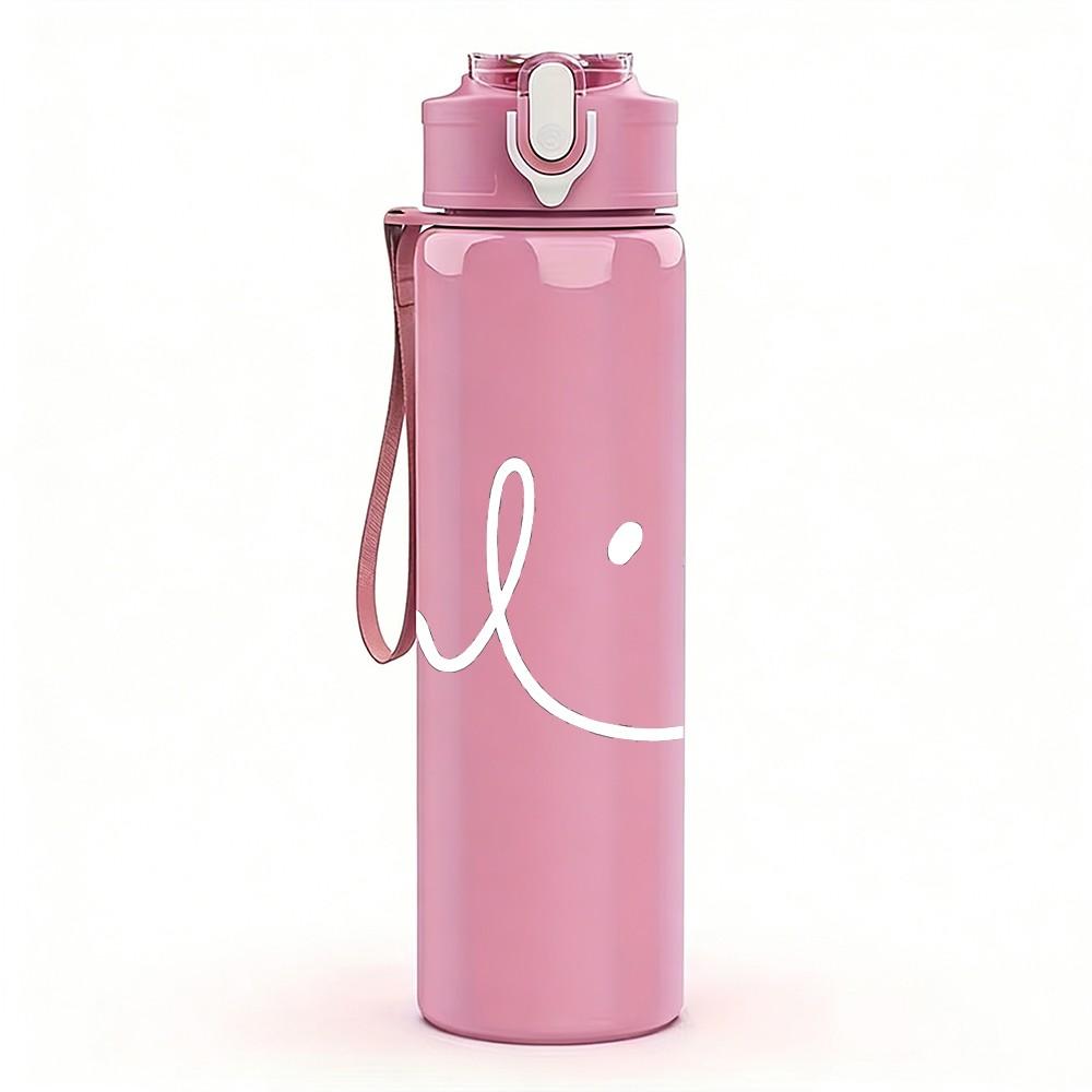 1PC Salute Minimal Text Sketch Print 750ml Color Plastic Sports Water Bottle Leakproof Flip Straw Lid Suitable for Sports Office Home Use