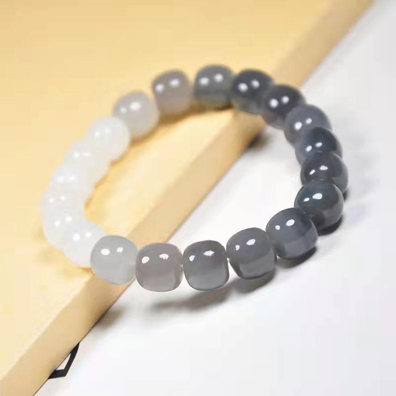 

Браслет из нефрита Хэтянь с бусинами «мульти-сокровище» - Бочкообразные бусины, Ювелирные изделия в парном стиле. чёрный/белый