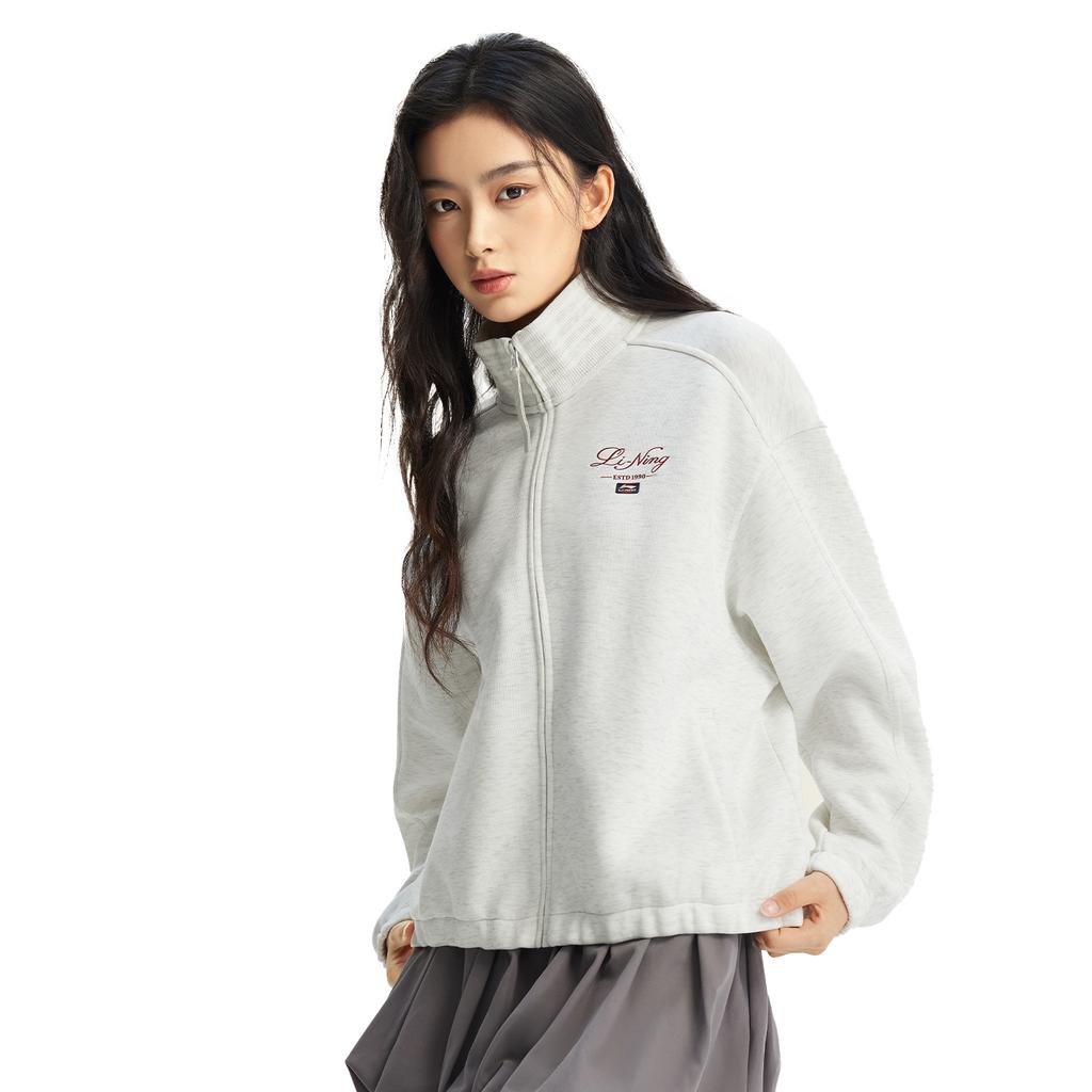 Li-Ning Sports Lifestyle Series Letter Zipper Stand Collar Versatile Loose Sweatshirt Women sweatshirt AWDW278-1