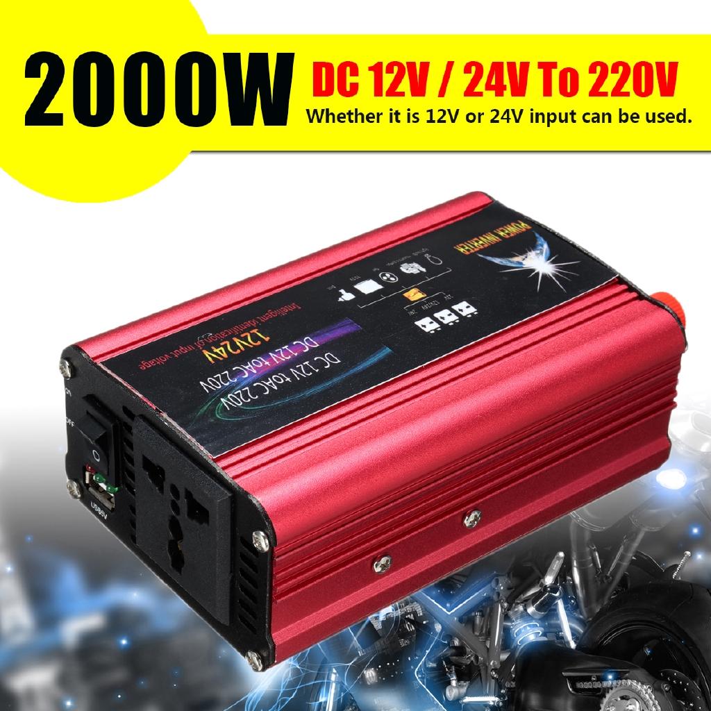 

7.48 x 3.74 x 2.12 DC12/24V To AC 220V Sine Wave Power Inverter Car Charger USB Converter 3000W