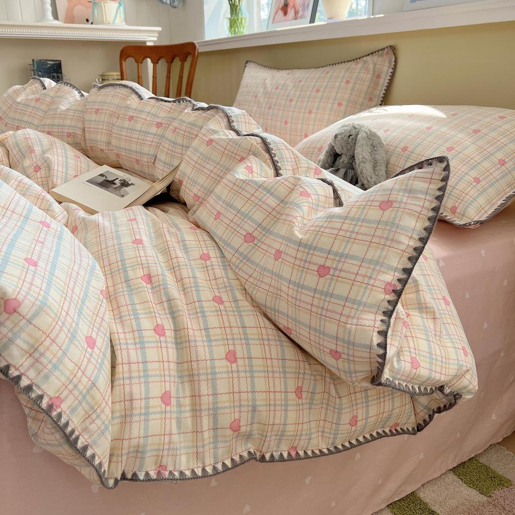 Ins Style 100% Pure Cotton Bedding Set: Duvet Cover and Sheet, Available In Four-Piece or Single Three-Piece Options