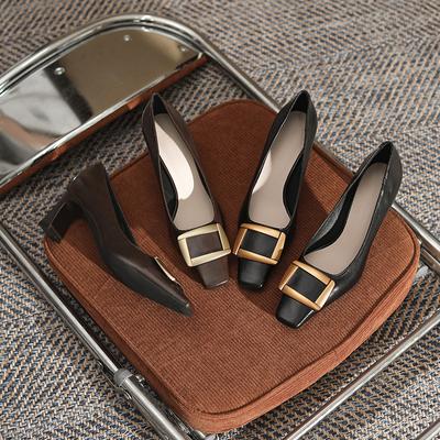 6888-154A French Thick Heel Square Head Retro Brown High-end Women's High Heels Classic Black Versatile Single Shoes