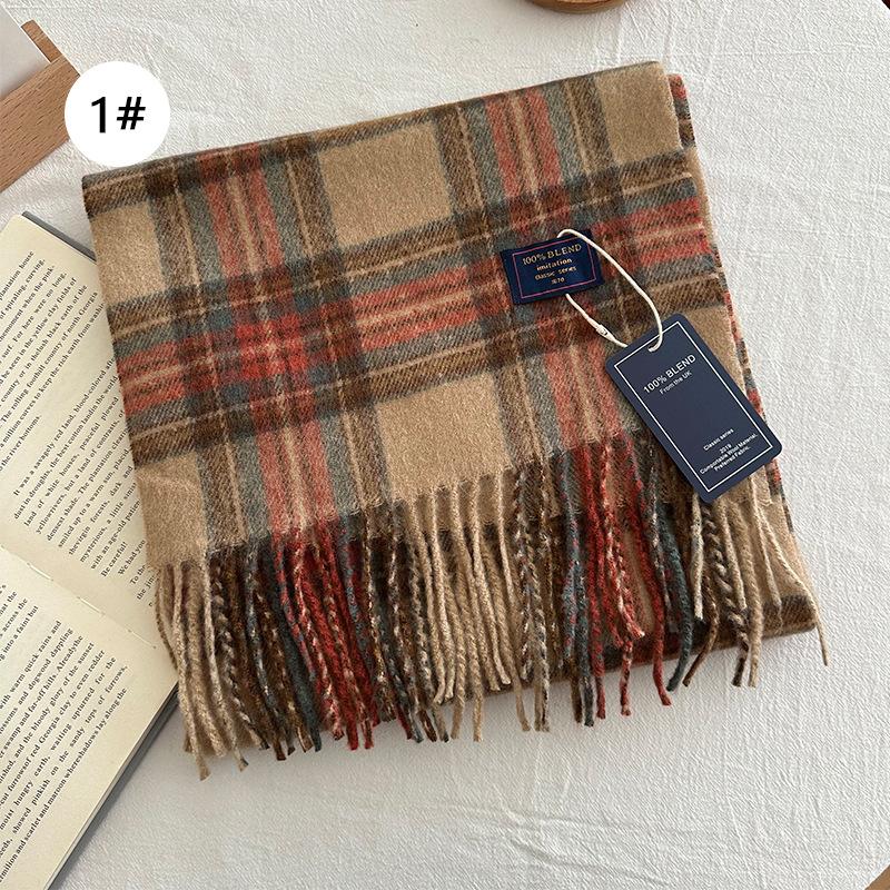 Autumn and Winter Color Blocked Plaid Scarf Winter Warm Scarf Warm and Versatile Plaid Scarf