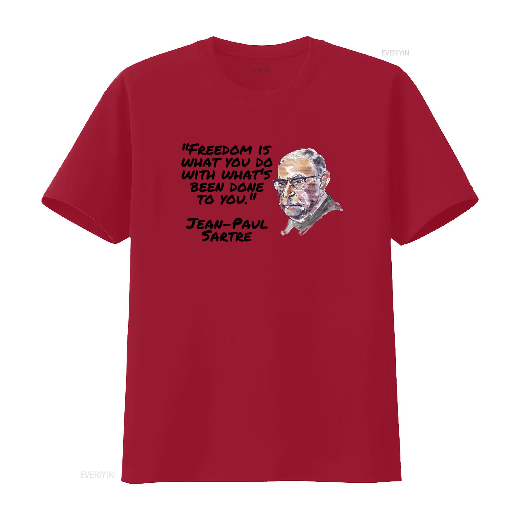 Sartre T Shirt for Freedom Lovers Readers Writers Philosophy Quotes vintage Washed Top For Everyday Wear designer clothes S