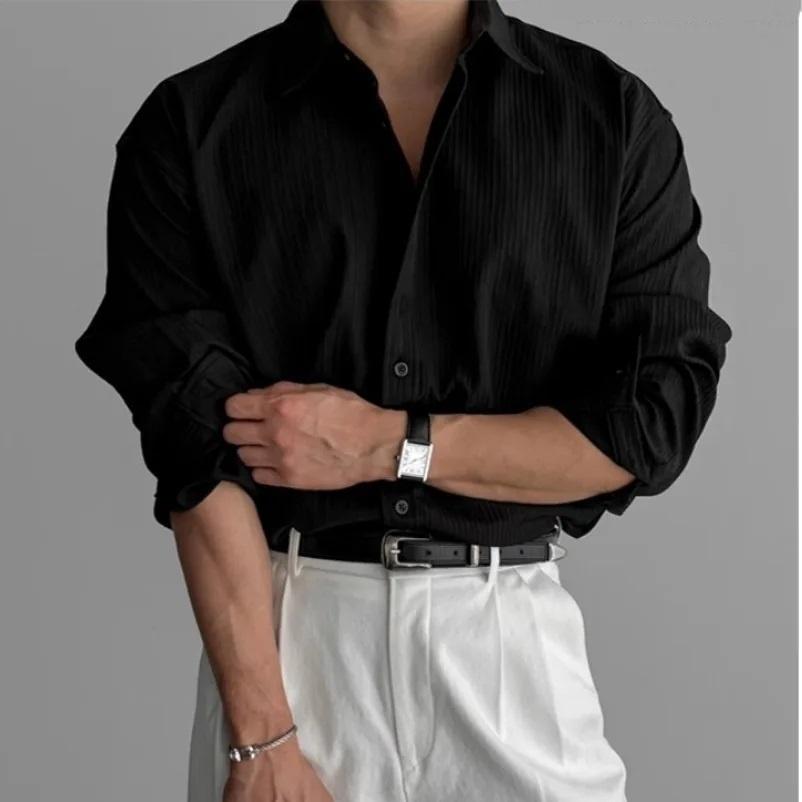 Hoge Kwaliteit Heren Business Casual Overhemden High-End Textuur Effen Kleur Overhemden Ademend Losse Overhemden met Lange Mouwen voor de Lente