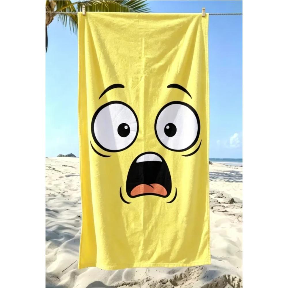 Funny Cartoon Face Beach Towel, Quick Dry Soft Cotton, Angry, Surprised & Playful Expressions for Summer Pool Use Beach Towel