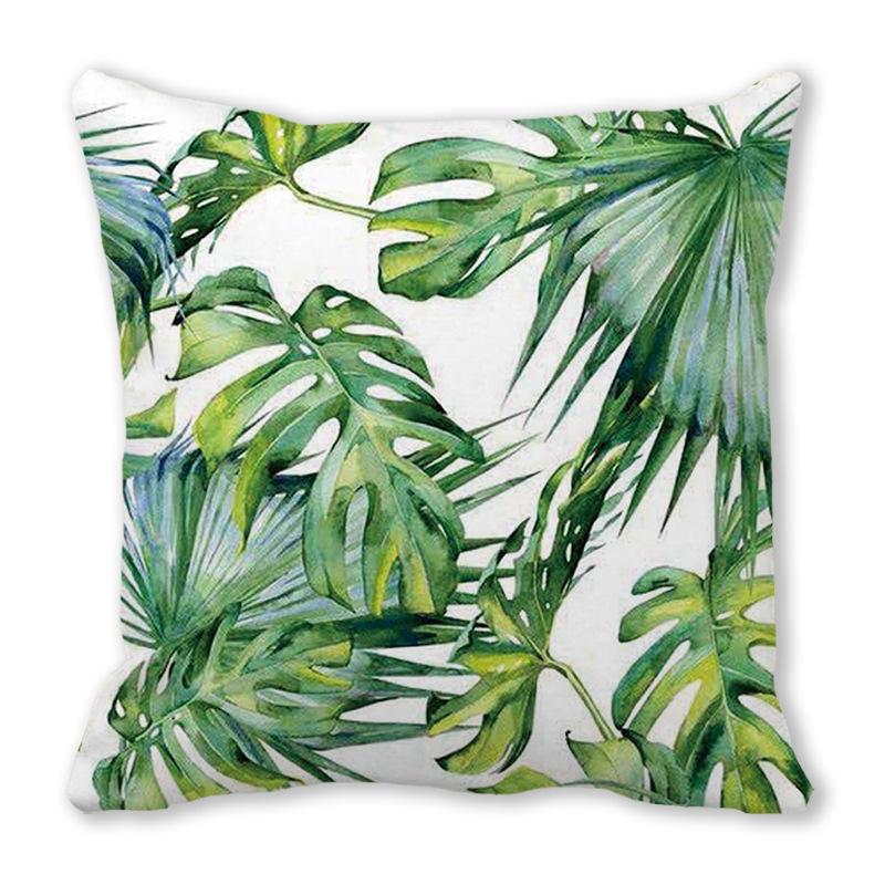 Watercolor tropical green leaf banana leaf Digital printing short plush pillow covers for sofa office cushion cover home goods