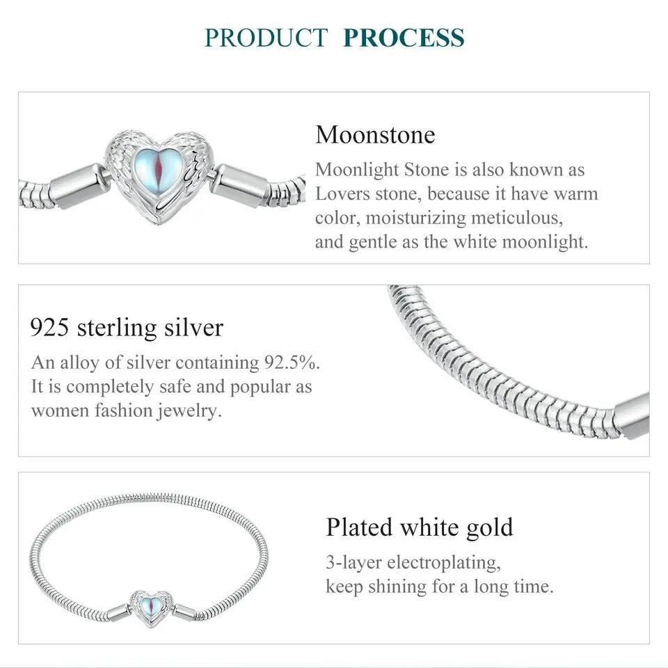 Bamoer authentique 925 en argent Sterling coeur gardien serpent Bracelet à breloques femmes perles et pendentif Bracelet à bricoler soi-même