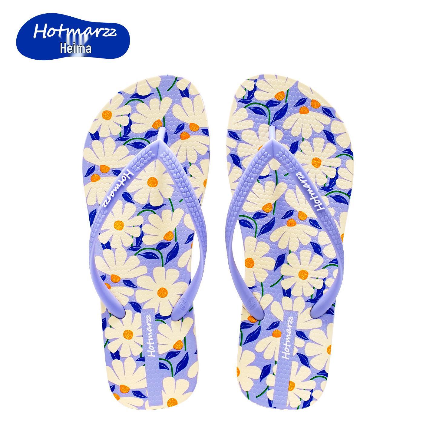 Hotmarzz Women s Black Flip-Flops - New Flower Non-Slip Thong Slippers for Fresh Bathroom Style 37