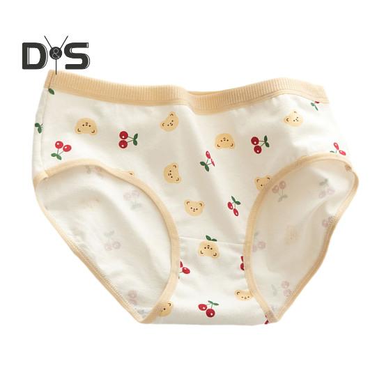 Japanese Style Teenage Girls Panties Cute Bear Pattern Green Cotton Crotch Briefs Mid Rise Cartoon Student Underpants