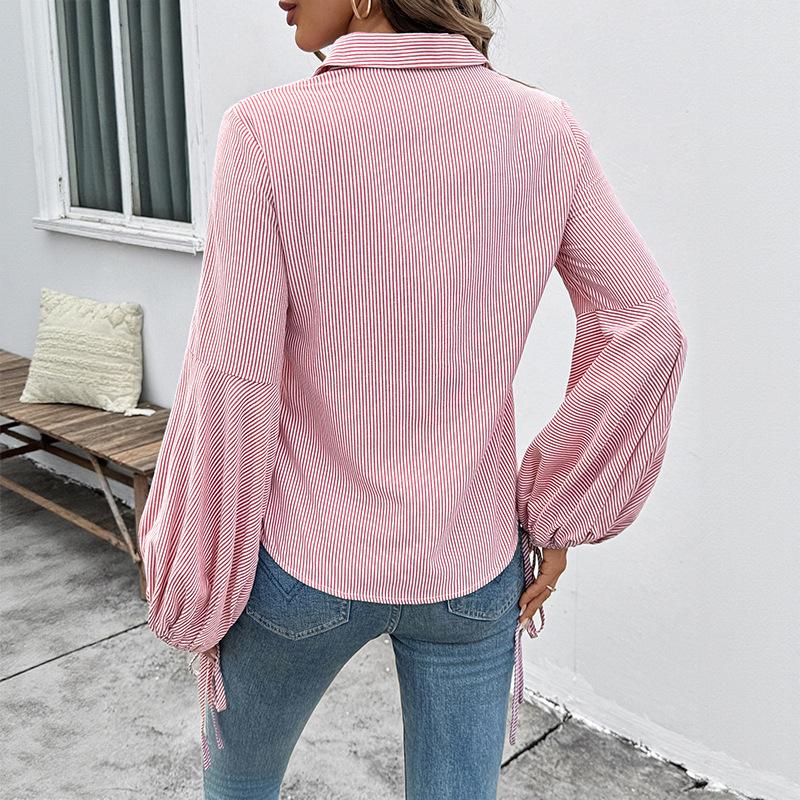 Striped Button Down Shirt for Women Lantern Long Sleeve Business Casual Blouses Dressy 2025 Fall Collared Work Tops