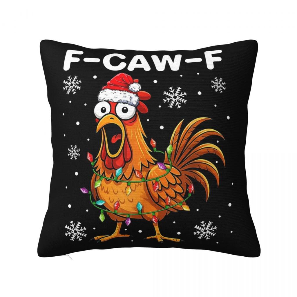Christmas F-Caw-F Chicken Pillowcase Printed Polyester Cushion Cover Decorative Pillow Case Cover Home Zippered 18''