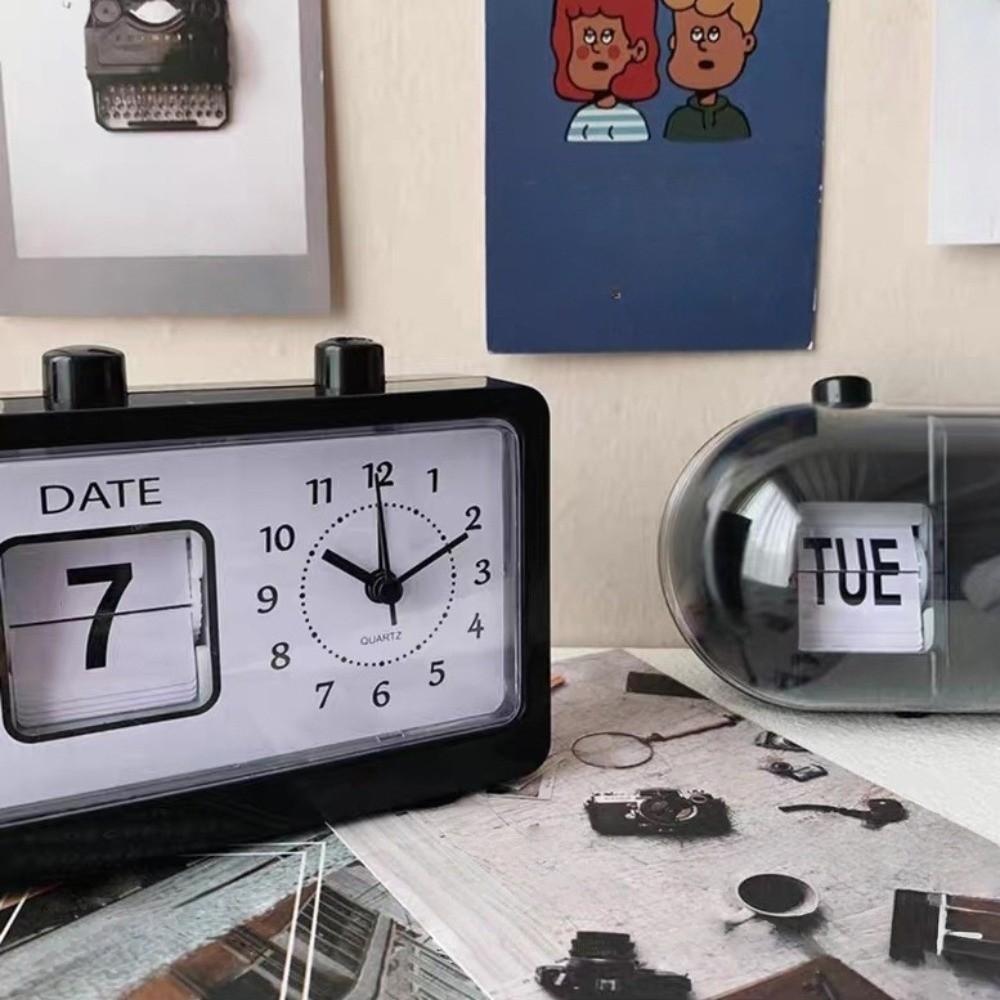 Date Week Manual Page-flipping Calendar Clock Electronic Table Clock Mechanical Alarm Clock  School