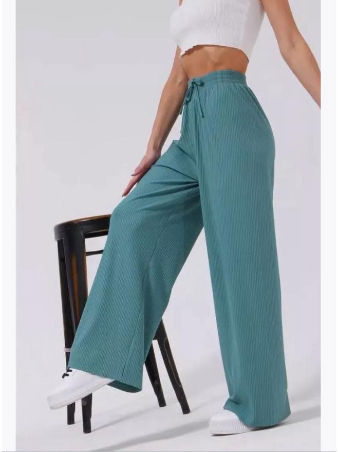 Women's Ribbed Elastic Waistband Casual Wide-Leg Jogging Pants