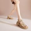 Top layer cowhide women's sandals summer genuine leather woven hollow breathable thick sole thick heel sports casual Roman sandals for women
