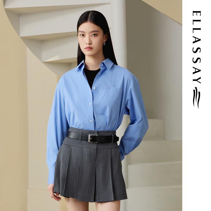 ELLASSAY 2025 Autumn Cotton Blend Drop Shoulder Long Sleeve Shirt S