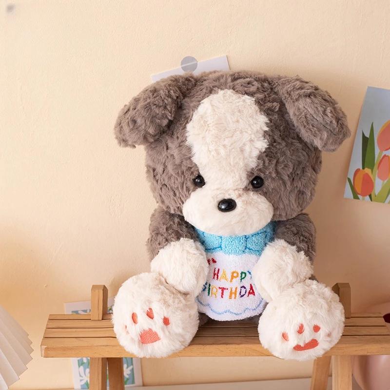 New Bib Dog Plush Toy Stuffed Cute Puppy Fluffy Pillow Room Decoration Sofa Cushion Kids Baby Christmas Birthday Gift