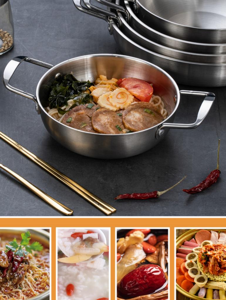Stainless Steel Cookware Saucepan Dry Pots with Handle Home Cooking Paella Pan Seafood Rice Pot Picnic Snack Plates