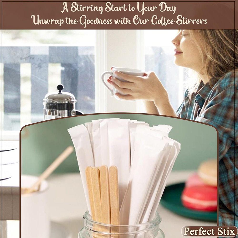 100Pcs Multi-Purpose Coffee Stirrers Individually Wrapped Stir Sticks Craft Stick Wood Blenders  Tea