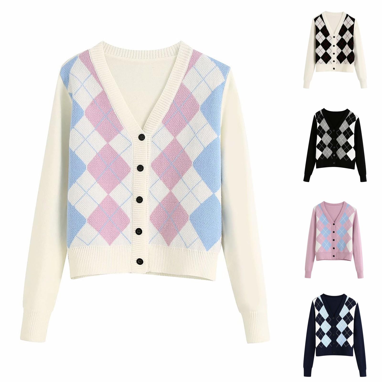 

Женский свитер, кардиган с узором Аргайл, свитер с длинными рукавами в английском стиле, топ