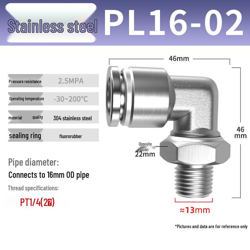 Zhuo Ji 304 Stainless Steel Pneumatic Quick Connect Fittings - PL8-02/4-M5/6-01/10-03 Thread
