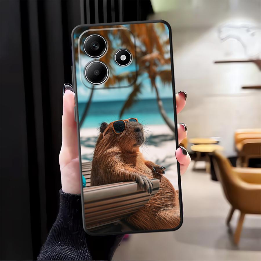 Case for Xiaomi Redmi Note 10S 13 14 Pro Plus 11s 9S 9 10 11 12 Pro 12s 7 8 Black Soft Phone Cover Cute Capybara