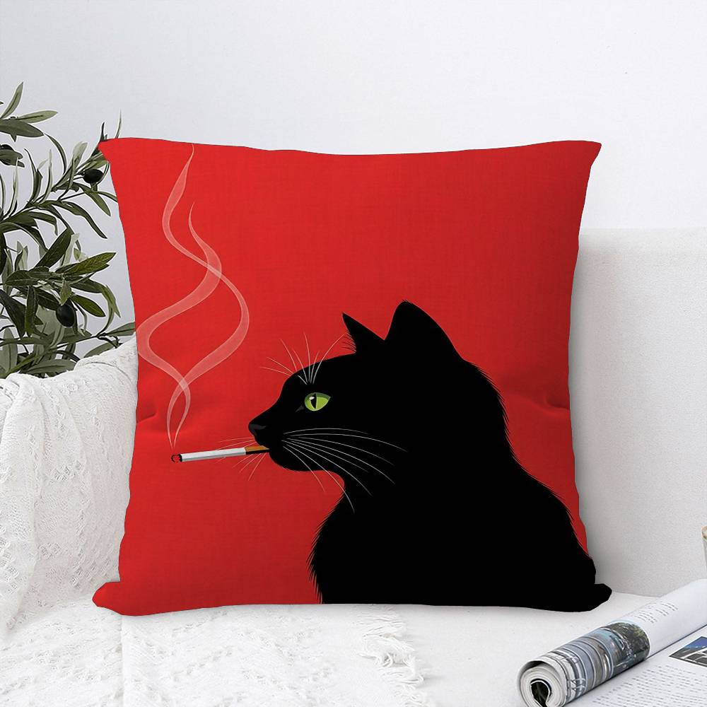 Black Cat Smoking a Cigarette Pillow Anime Pillow Sofa Bed Head Pillow Cover Cushion Cover 45x45 cm Fashion