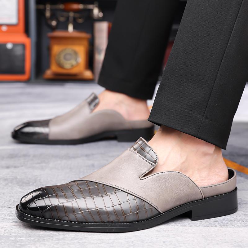 Hot Business Men's Half Slippers Comfortable and breathable minimalist style Adult plus size leather shoes Slip on