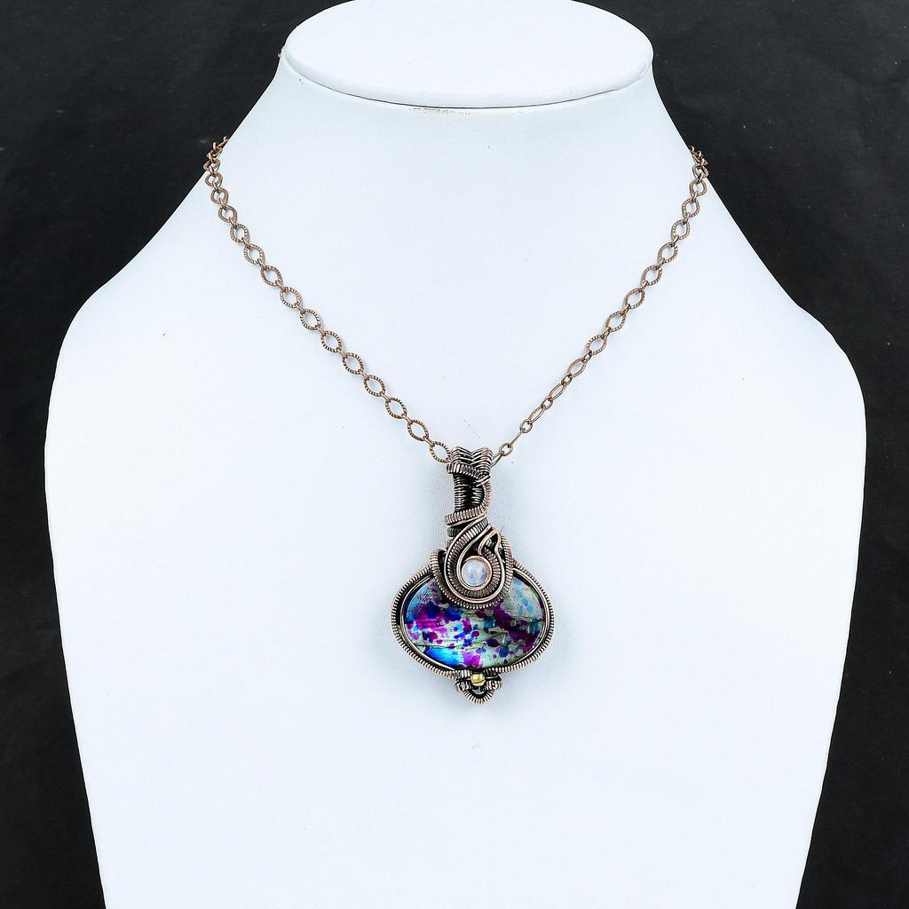 Multi Fire Labradorite Pendant Copper Wire Wrapped Jewelry Rainbow Moonstone Pendant Gemstone Copper Pendant Gift For Her Handmade Pendant